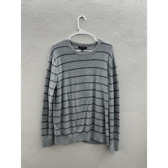 Banana Republic Mens Sweater Size XL Gray Striped Round Neck Cotton Slub - Picture 1 of 9
